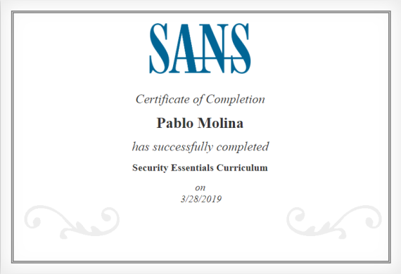 SANS Certificate Example
